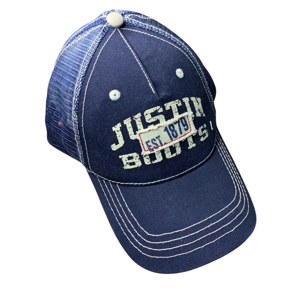 Justin Boots Trucker Hat Navy Blue‎ Mesh Embroidered Logo Casual Baseball Cap